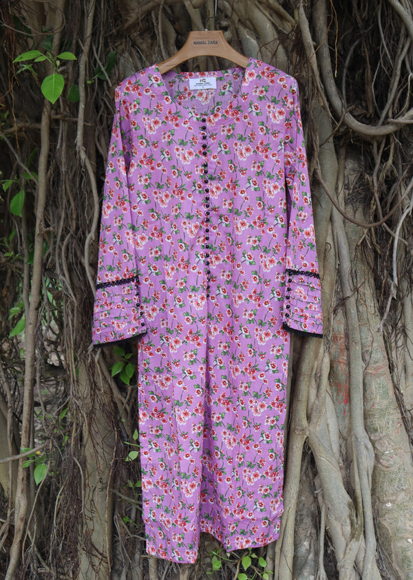 NZSC-709 Stitched 2 Piece Lavender Bloom Co Ord Set Lawn