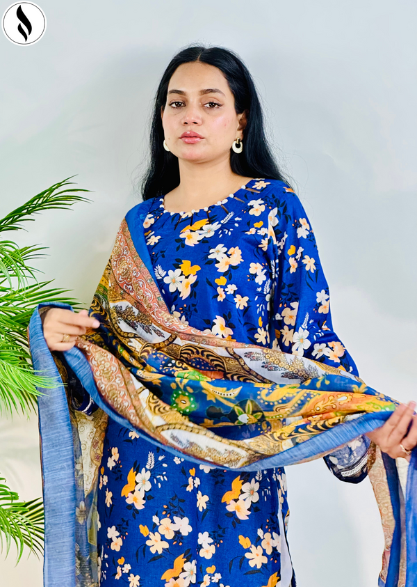 NZSC-711 Stitched 2 Piece Blue Bloom (Shirt+Dupatta) Co Ord Set Lawn