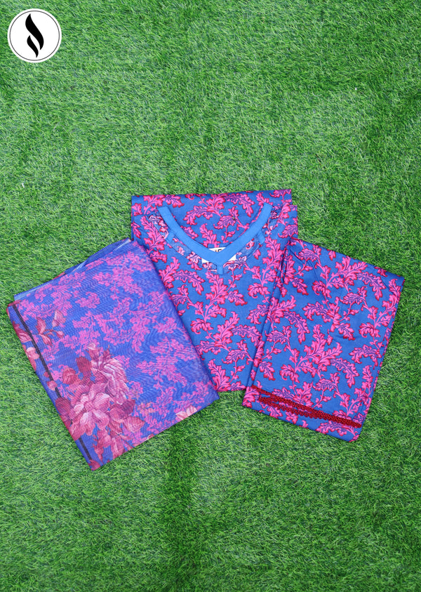 NZSC-617 Stiched 3 Piece Mulberry Petal Co Ord Set Lawn