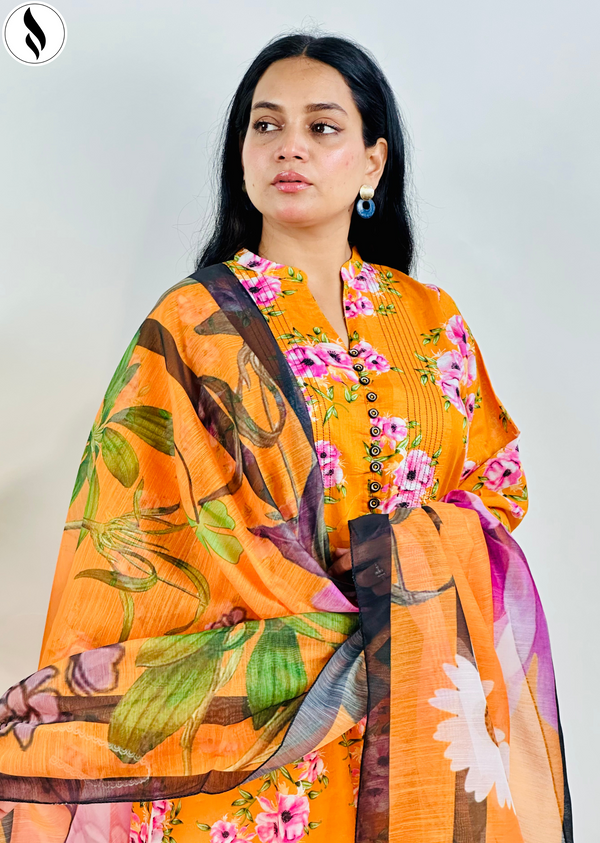 NZSC-715 Stitched 2 Piece Orange Bloom (Shirt+Dupatta) Co Ord Set Lawn