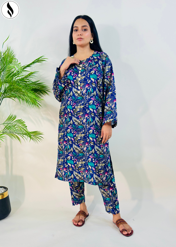 NZSC-408 2 Piece Midnight Garden Elegance Co Ord Set Lawn