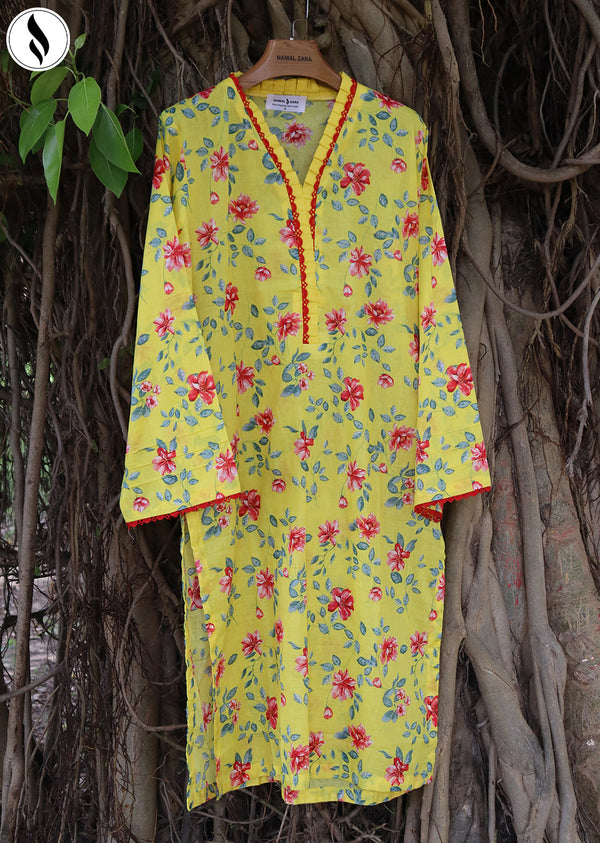 NZSC-822 Stiched 2 Piece Yellow Floral Bloom Co Ord Set Lawn