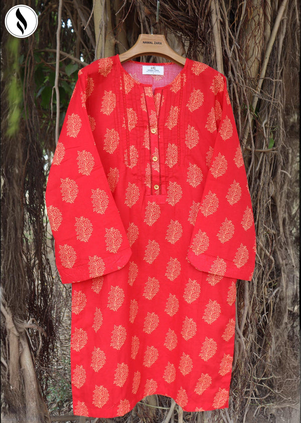 NZSC-507 Stiched 2 Piece Scarlet Red Co Ord Set Lawn