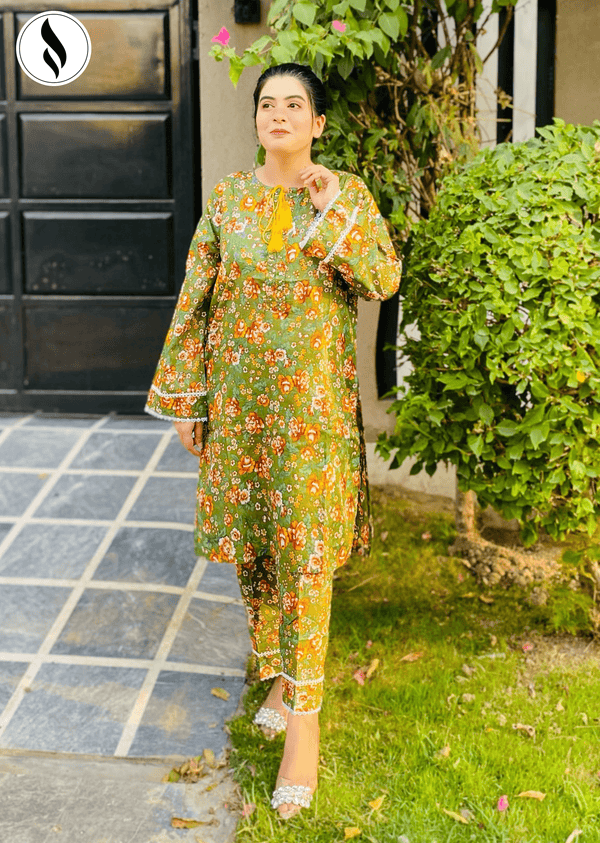 NZSC-410 2 Piece Emerald Bliss Co Ord Set Lawn