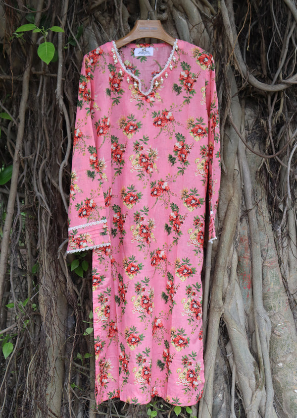 NZSC-710 Stitched 2 Piece Tangerine Orange Co Ord Set Lawn