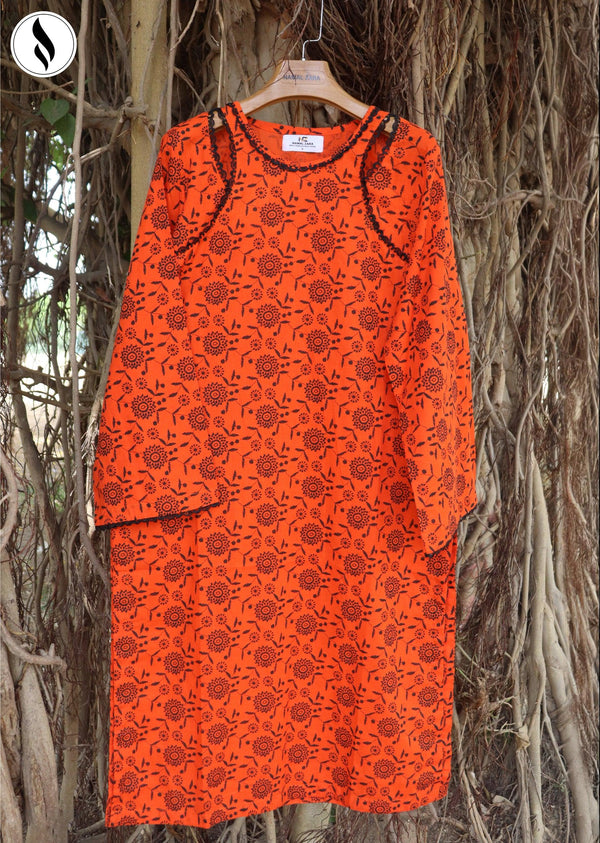 NZSC-510 Stiched 2 Piece Bright Orange Co Ord Set Lawn