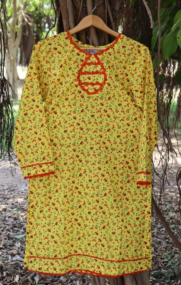 2 Piece Yellow with Rose Pattern Co Ord Set Lawn