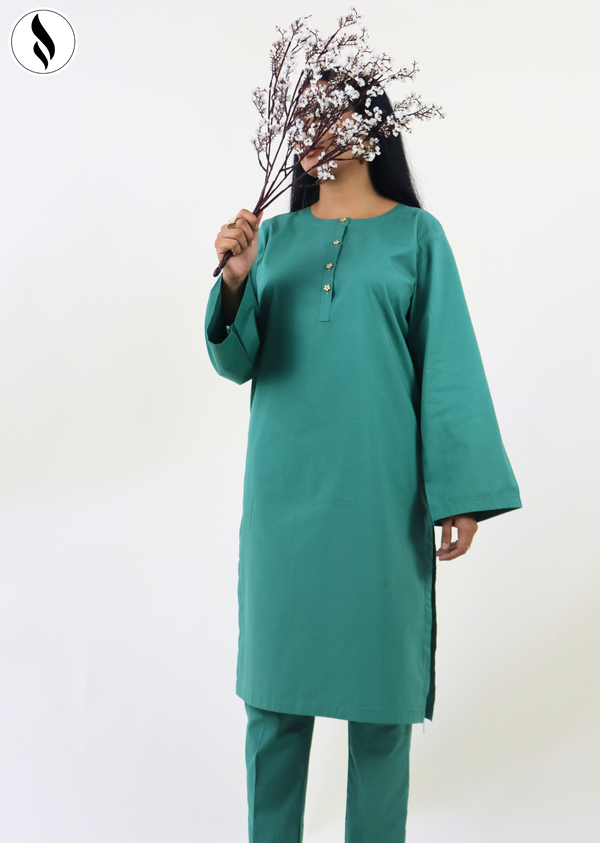 NZSC-1512 Stiched 2 Piece Green Co Ord Set Cotton
