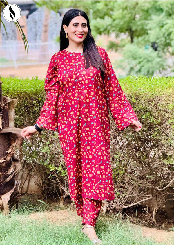 NZSC-601 Stiched 2 Piece mahroon Blossom Co Ord Set Lawn