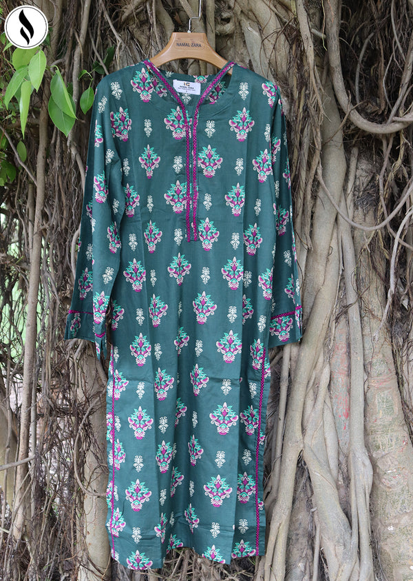 NZSC-801 Stiched 2 Piece Greyish Green Vine Co Ord Set Lawn