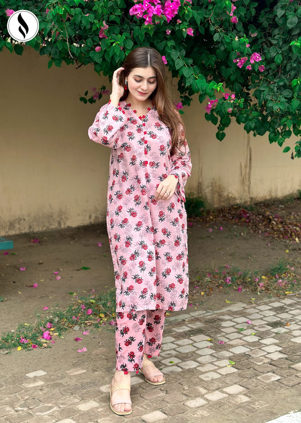 NZSC-616 Stiched 3 Piece Blush Rose Co Ord Set Lawn