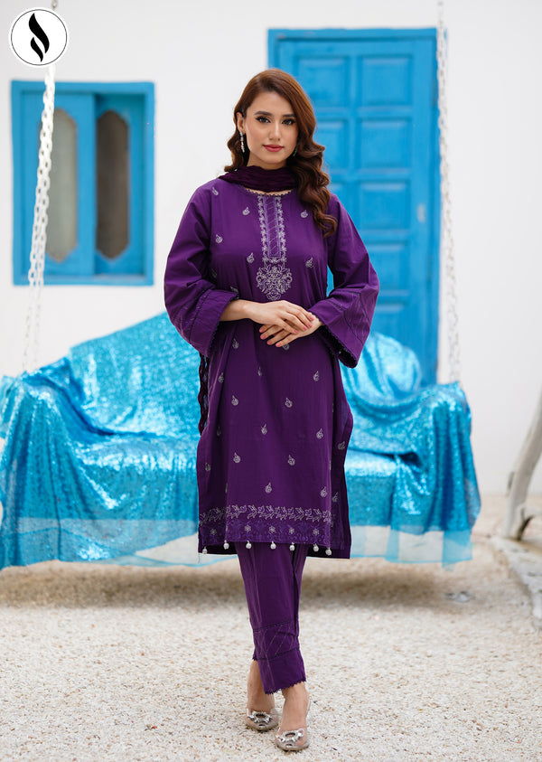 NZEC-1101<br>  3-Piece Embroidered Purple Charm