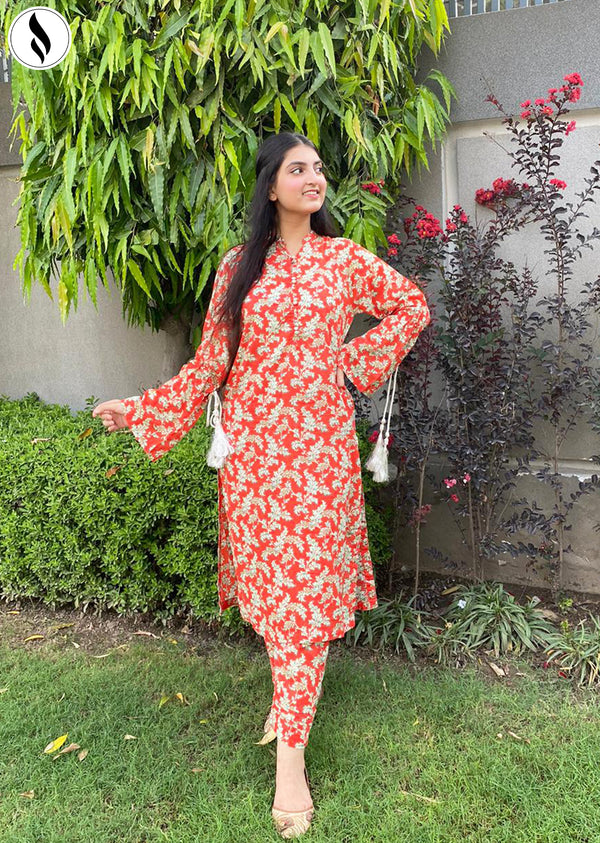 NZSC-605 Stiched 2 Piece Scarlet Bloom Co Ord Set Lawn