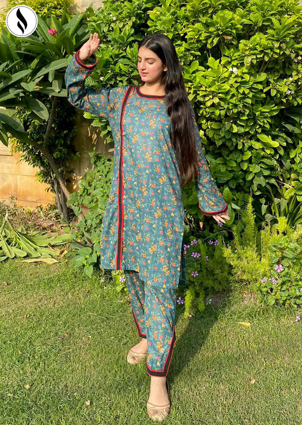 NZSC-808 Stiched 2 Piece Grey Vine Co Ord Set Lawn