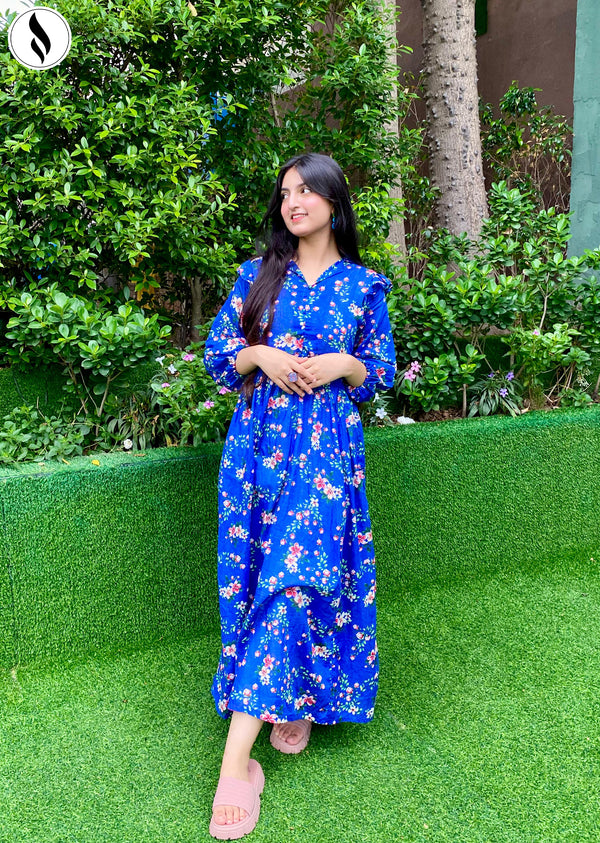 NZSC-622 Stitched 2 Piece Bright Blue Blossom Frock