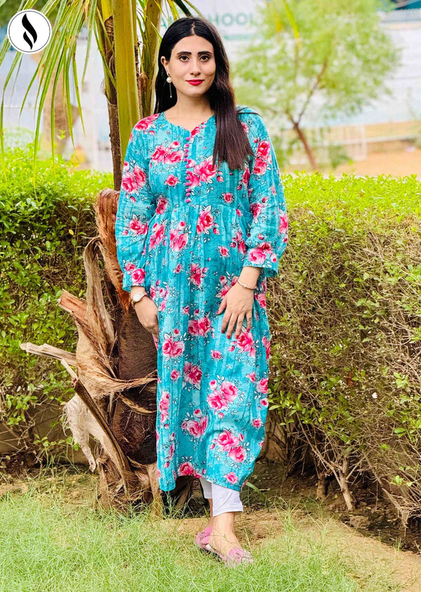 NZSC-620 Stitched 2 piece Seagreen With Rose Pattern Frock
