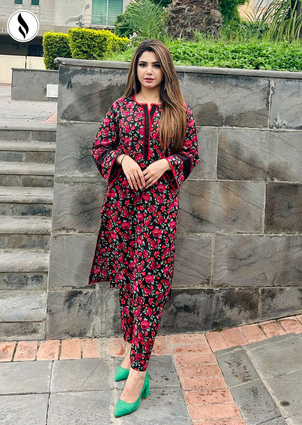 NZSC-805 Stiched Mahroon Floral 2 Piece Co Ord Set Lawn