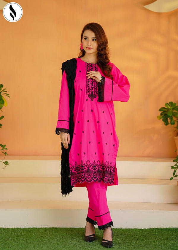 NZEC-1105<br>3-Piece Embroidered Shocking Pink Charm