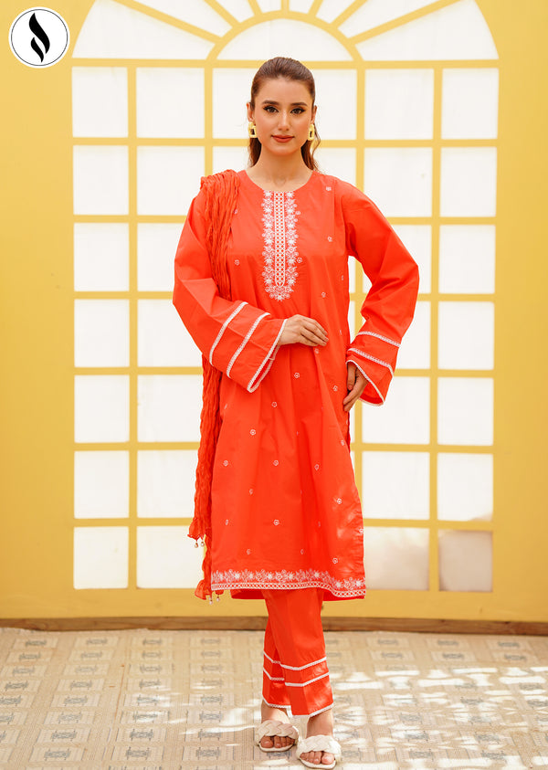 NZEC-1108<br>3-Piece Embroidered Bright Orange Charm