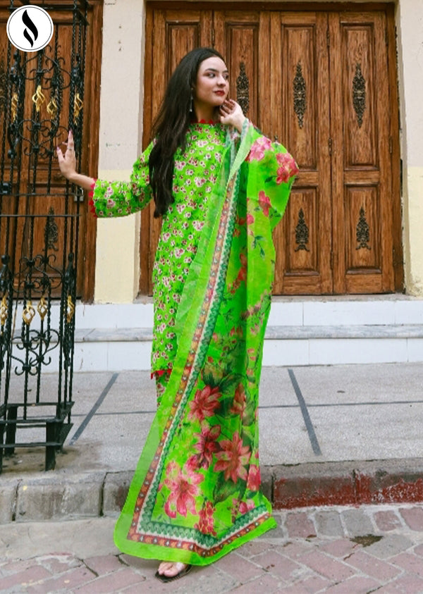 NZSC-904 Stitched 3 Piece Wonderful Green Delight Co Ord Set Lawn