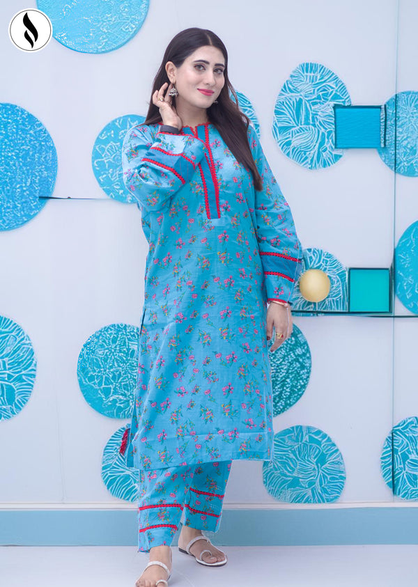 NZSC-704 Stitched 2 Piece Blueish Pink Co Ord Set Lawn