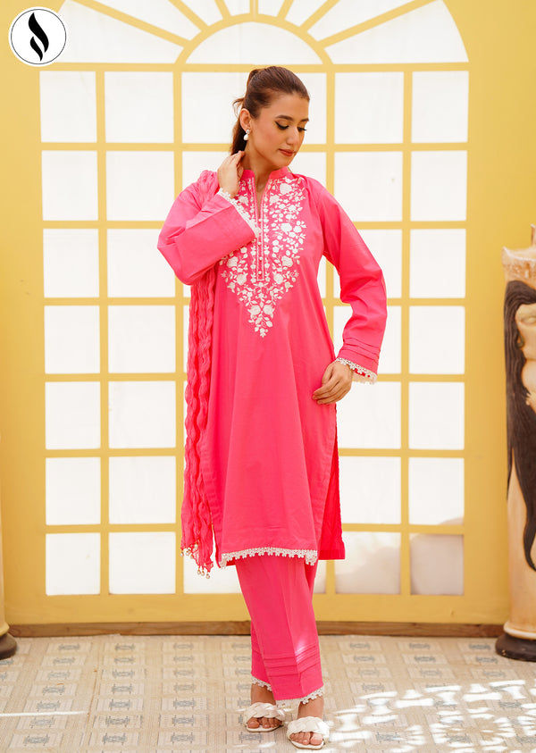 NZEC-1106<br>3-Piece Embroidered White Pink Charm