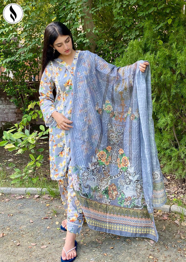 NZSC-906 Stitched 3 Piece Greyish Mini Floral Co Ord Set Lawn