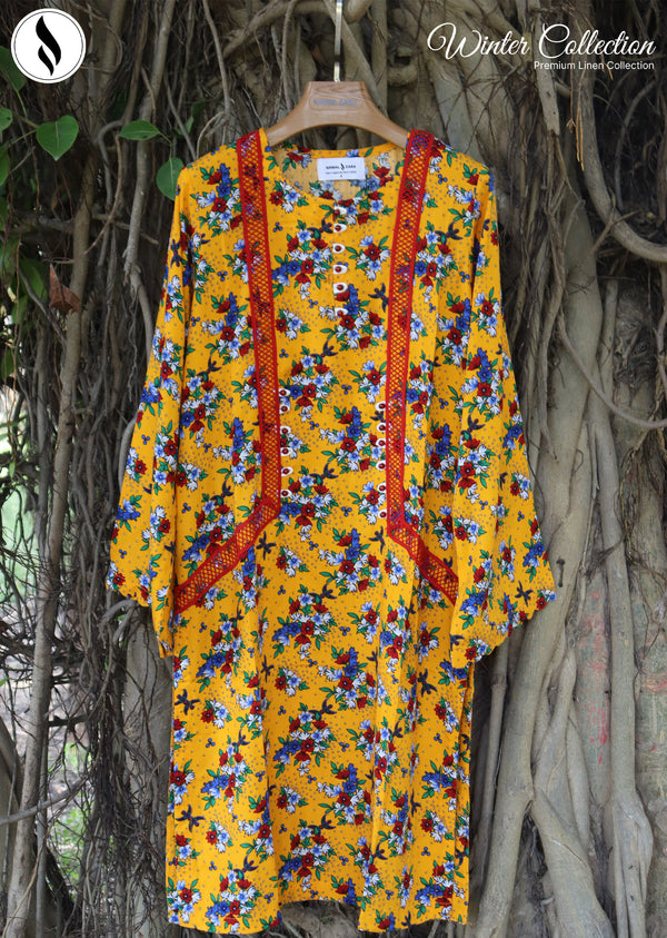 NZWC-1003 Stitched 2 Piece Bright Yellow Floral Co Ord Linen Set